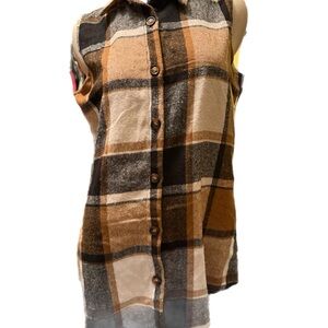 Plaid Sleeveless Button-Up Top